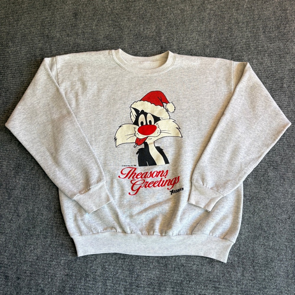 Vintage 1988 Artex Looney Tunes Sylvester Christmas Sweatshirt Gray Mens L